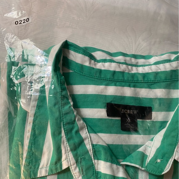 J.Crew XL Green White Cotton Shirt Dress Striped Long Sleeve Collared Pocket - Picture 12 of 12